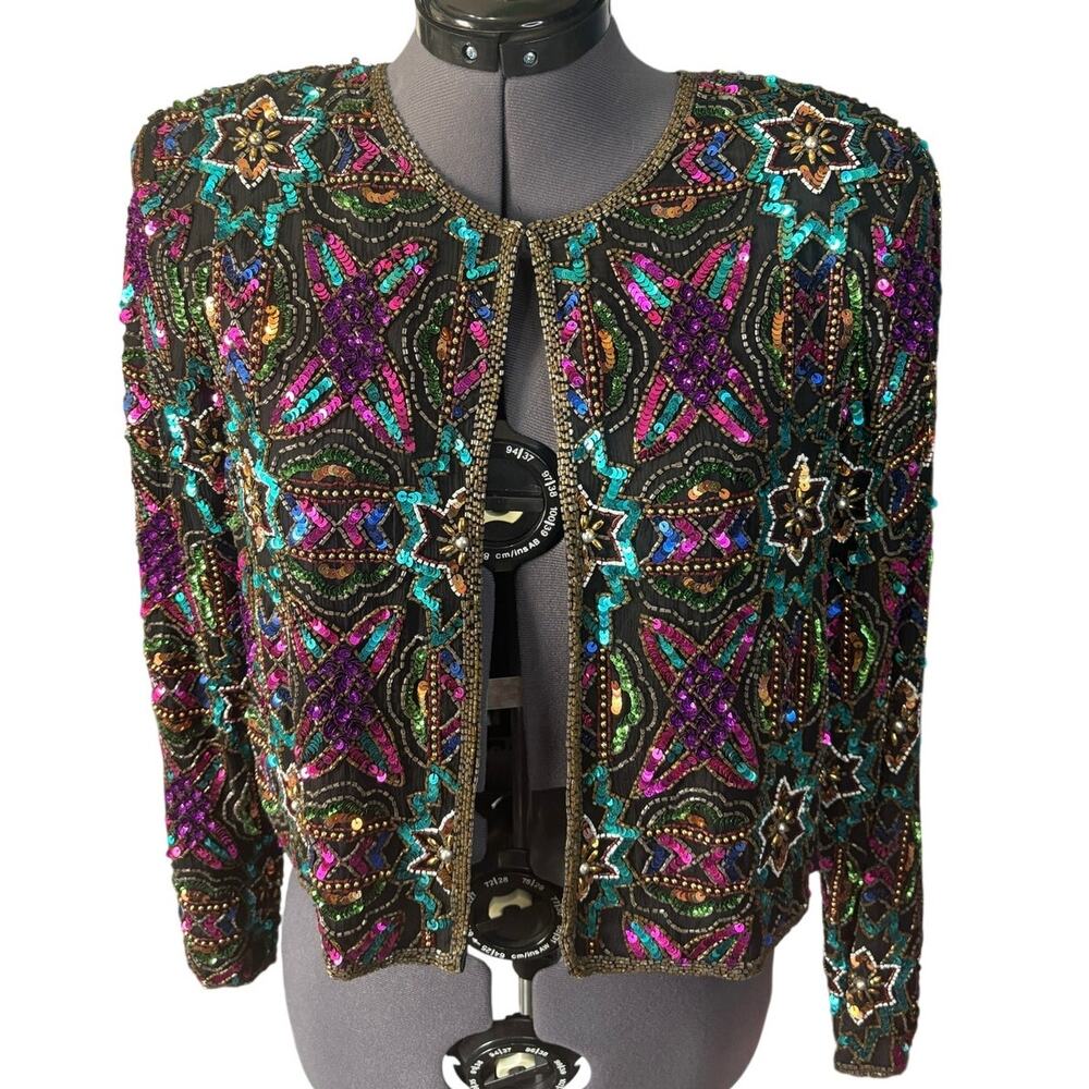 Vintage Stenay Petite Size Small 100% Silk Beaded Sequin Jacket NWT